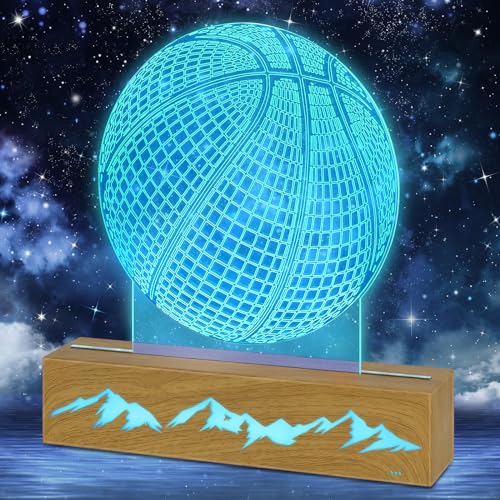 TUZELIYA Basketball Lamp，Basketball Gifts for Boys 3D Night Light Children Optical Illusion Lamp 16 Colours + 6 Modes, Perfect Gifts for Sports Basketball Fans von TUZELIYA