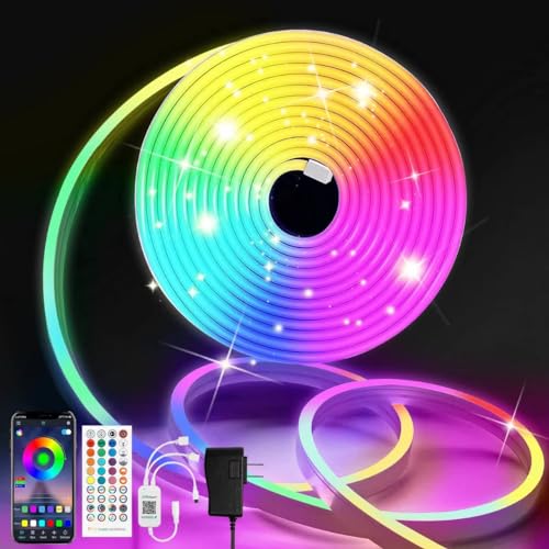 TVLIVE Neon LED Strip 10M,RGB Neon LED Streifen 10M, 24V IP67 Wasserdicht Neon LED Lichtband mit App und Fernbedienung,DIY-Funktion, Musik Sync, Neon Led Leiste für Wohnzimmer, Schlafzimmer,Wand Deko von TVLIVE