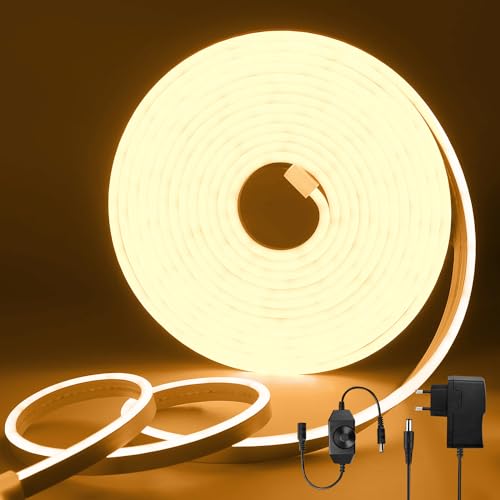 TVLIVE Neon LED Strip 10M,Warmweiss Neon LED Streifen 10M 24V Dimmbar,IP67 Wasserdicht Neon LED Band DIY Flexibel,LED Lichtband Diffusion Silikon,Led Leiste für Innen Außen Schlafzimmer Heim Küche Bar von TVLIVE