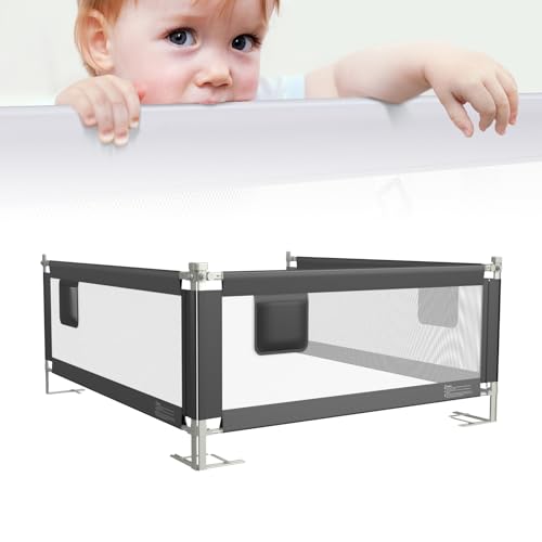 TWOLIIN Bettgitter Kinderbettgitter 150cm, Rausfallschutz Bett Baby Klappbar Bettschutzgitter für Kinder, 76 bis 96cm Höhenverstellbar (Dunkelgrau) von TWOLIIN