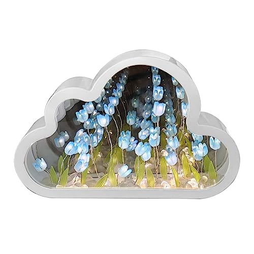 TWSOUL Wolke Tulpenspiegel Nachtlicht, DIY Tulpen-Nachtlicht, 2-in-1-Blumen-Tischlampe und Spiegel-Blumenlampe, LED Blumen-Nachtlicht für Mädchen, Paare, Heimdekoration von TWSOUL