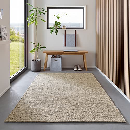 TacaHome Wollteppich Handweb Teppich Gewalkt I Reine Schur-Wolle im Skandinavischen Design I Wohnzimmer Schlafzimmer Esszimmer Kinderzimer Büro | 170 x 230 cm Natur Grau Meliert von TacaHome