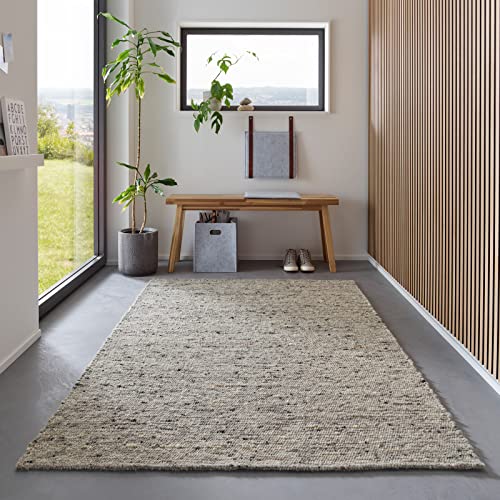 TacaHome Wollteppich Handweb Teppich Gewalkt I Reine Schur-Wolle im Skandinavischen Design I Wohnzimmer Schlafzimmer Esszimmer Kinderzimer Büro | 60 x 90 cm Grau Meliert von TacaHome