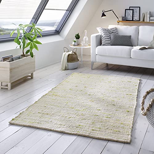 TacaHome Wollteppich Natur Handweb Teppich I Reine Schur-Wolle im Skandinavischen Design I Wohnzimmer Schlafzimmer Esszimmer Kinderzimer Büro | 120 x 170 cm Grün Meliert von TacaHome