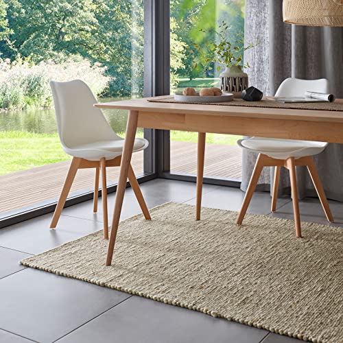 TacaHome Wollteppich Natur Handweb Teppich I Reine Schur-Wolle im Skandinavischen Design I Wohnzimmer Schlafzimmer Esszimmer Kinderzimer Büro | 130 x 190 cm Grau Beige von TacaHome