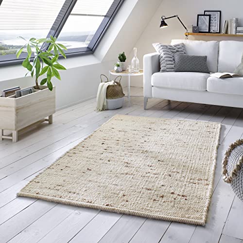 TacaHome Wollteppich Natur Handweb Teppich I Reine Schur-Wolle im Skandinavischen Design I Wohnzimmer Schlafzimmer Esszimmer Kinderzimer Büro | 200 x 290 cm Natur von TacaHome