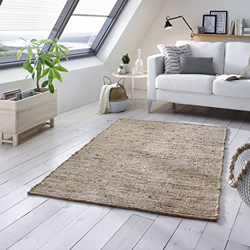 TacaHome Wollteppich Natur Handweb Teppich I Reine Schur-Wolle im Skandinavischen Design I Wohnzimmer Schlafzimmer Esszimmer Kinderzimer Büro | 200 x 290 cm Sand Multi von TacaHome