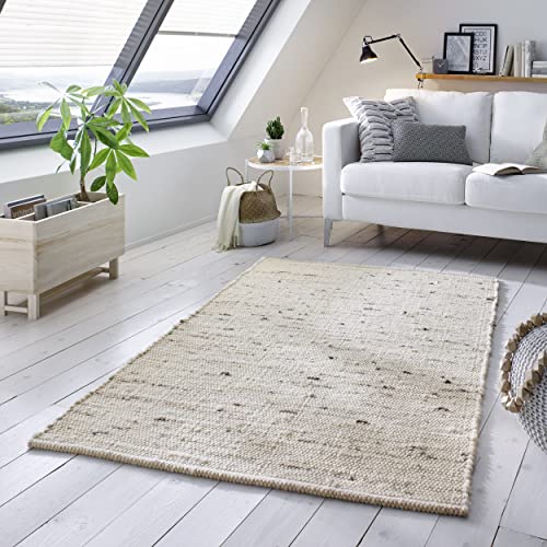 TacaHome Wollteppich Natur Handweb Teppich I Reine Schur-Wolle im Skandinavischen Design I Wohnzimmer Schlafzimmer Esszimmer Kinderzimer Büro | 250 x 290 cm Hellgrau Meliert von TacaHome