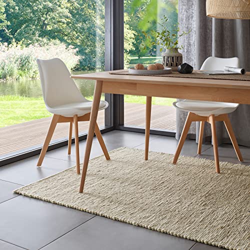 TacaHome Wollteppich Natur Handweb Teppich I Reine Schur-Wolle im Skandinavischen Design I Wohnzimmer Schlafzimmer Esszimmer Kinderzimer Büro | 70 x 130 cm Beige Meliert von TacaHome