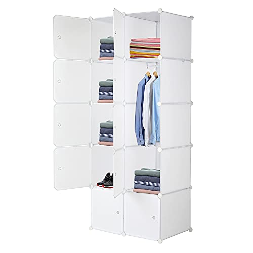 TactFire Kleiderschrank aus Kunststoff, 10 Würfel, Modulare Kleiderschränke für Platzsparendes, Kinderkleiderschrank, Garderobenschrank, Aufbewahrung von Kleidung, Schuhen, 70 x 45 x 175 cm, Weiß von TactFire