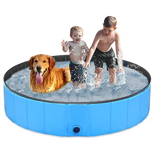 Taeku Hundepool für Große Kleine Hunde, Faltbare Haustier Planschbecken PVC rutschfest Pools Verschleißfest Schwimmbecken Hundebadewanne (Bleu 120 * 30cm) von Taeku