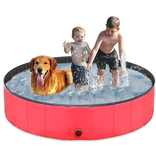 Taeku Hundepool für Große Kleine Hunde, Faltbare Haustier Planschbecken PVC rutschfest Pools Verschleißfest Schwimmbecken Hundebadewanne (Rot 120 * 30) von Taeku