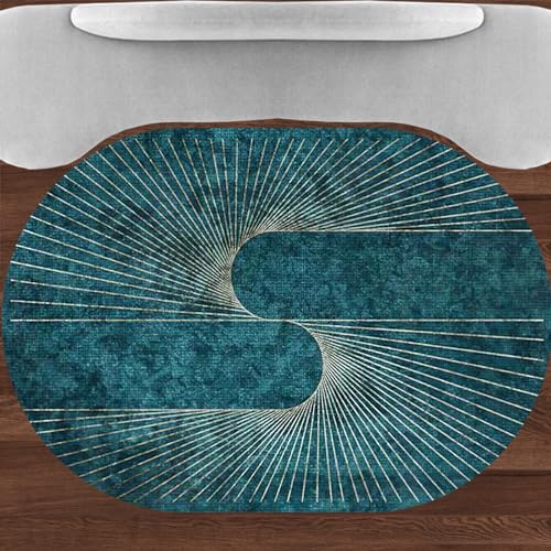 Taidianolp Teppich Oval Wohnzimmer Deko,Blue,60 x 110 cm,Modernes Streifendesign Muster Teal Dunkelblau,Waschbarer Kurzflor Teppiche Küche Schlafzimmer Teppichläufer von Taidianolp
