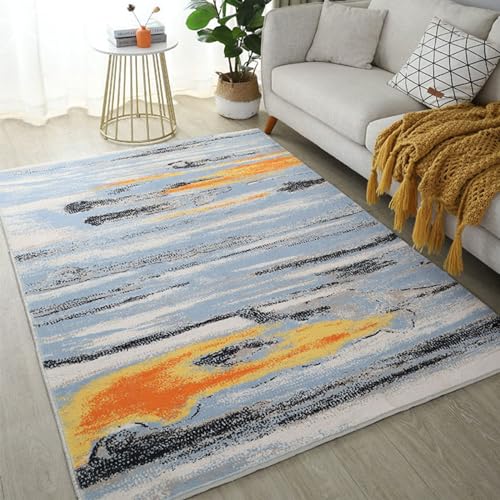 Taidianolp Teppich Wohnzimmer Deko,Blue,200 x 290 cm,Schwarz Grau Blau Orange Gelb Abstraktes Design Moderne Muster von Taidianolp