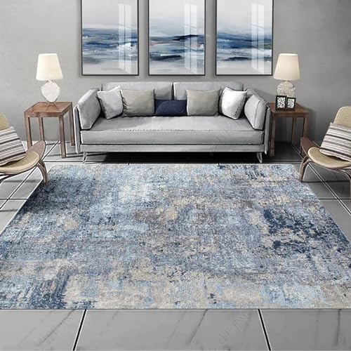 Taidianolp Teppich Wohnzimmer Deko,Blue,80 x 150 cm,Blau Grau Neutral Farbe Abstrakt Muster Modern,Waschbar Kurzflor Teppiche Schlafzimmer Modern Vintage von Taidianolp