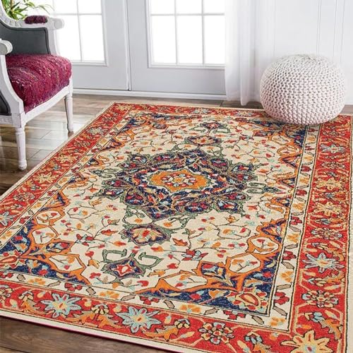 Taidianolp Teppich Wohnzimmer Deko,Multicoloured,90 x 120 cm,Rot Orange Grün Blau Floral Orientalisch Vintage Muster von Taidianolp