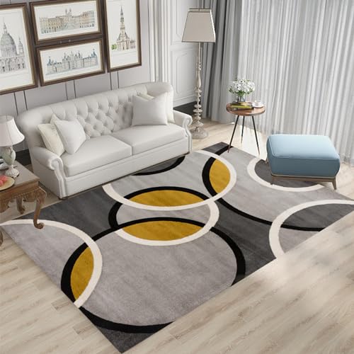 Taidianolp Teppich Wohnzimmer Deko,Yellow,80 x 150 cm,Schwarz Grau Gelb Geometrisch Kreis Design Modernes Muster von Taidianolp