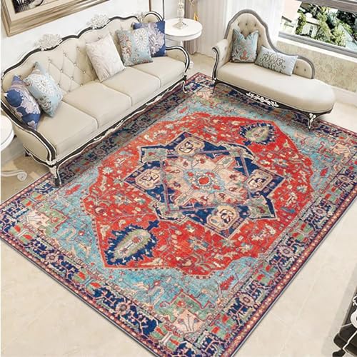 Taidianolp Teppich Wohnzimmer Deko,red,100 x 150 cm,Buntes rotes orange grünes blaues Blumen-Vintage-Muster von Taidianolp