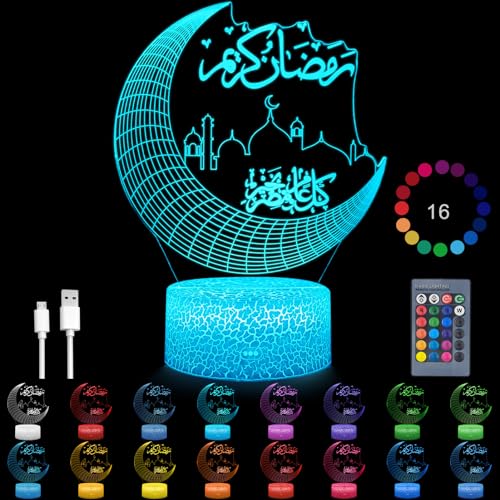 Ramadan Dekoration LED DIY Lamp,Eid Mond Stern Nachtlichter,3D 16 Farben Ramadan Mondlampe mit Timer,USB Datenkabel,Berühren,Islam Mubarak Halbmond Nachtlicht von TaimeiMao