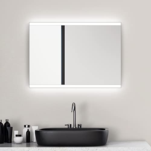 Talos Badspiegel mit Beleuchtung Loft - 50 x 70 cm - horizontale und vertikale Aufhängung - Aluminiumrahmen - Kippschalter von Talos