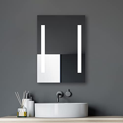 Talos Horizon Badspiegel mit Beleuchtung – LED Badezimmerspiegel 50x70 cm – Wandspiegel mit LED Lichtausschnitt – Spiegel mit Lichtfarbe neutralweiß – Lichtspiegel mit Aluminiumrahmen und Kippschalter von Talos
