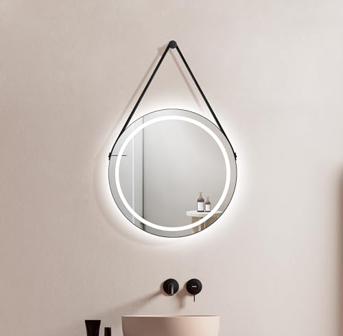 Talos LED Badspiegel Rund CORVIA Shine in matt Schwarz Ø50 cm - Spiegel rund mit hochwertigem Band in Lederoptik - feuchtraumgeeignet durch Aluminiumrahmen Talos LED Badspiegel Rund CORVIA Shine in matt Schwarz Ø50 cm - Spiegel rund mit hochwertigem Band in Lederoptik - feuchtraumgeeignet durch Aluminiumrahmen von Talos