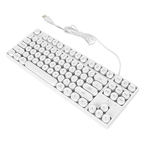 Gaming-Tastatur mit Runden Retro-Tastenkappen,87 Tasten Kompakte Mechanische USB-Tastatur mit Kabel,QWERTZ-Layout RGB-Hintergrundbeleuchtung Tastatur für Win XP für OS X-Laptops (Weiss) von Tangxi