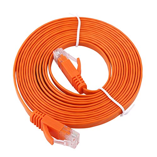 Vergoldeter RJ45-Anschluss CAT6-Ethernet-Netzwerk Flaches LAN-Kabel, Außen- und Innenbereich, UTP-Patch-Routerkabel 1000M, Wasserdicht und Langlebig, Ethernet-Kabel aus PVC-Material, Orange (3m) von Tangxi