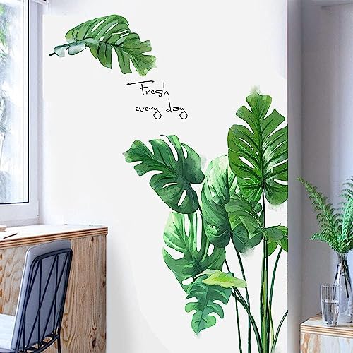 Tanlaby Tropische Blätter Wandaufkleber Grünpflanzen Wandaufkleber Natur Palmenblatt Wandaufkleber DIY Vinyl Wandbild Kunst Aufkleber für Schlafzimmer Wohnzimmer TV Hintergrund Büro Wanddekoration von Tanlaby