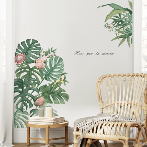 Tanlaby Tropische Pflanzen Wandtattoo Grüne Palme Blätter Wandaufkleber Natürliche Blume Pflanzen Wandsticker Wanddeko für Schlafzimmer Wohnzimmer Sofa Hintergrund Wanddeko von Tanlaby