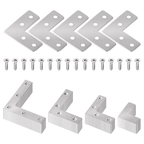 Tanstic 20Pcs Silver Flat Corner Brace with Screws, Stainless Steel L Braces Heavy Duty Stainless Steel Shelf Supports Corner Brackets Flat L Bracket for Wood Shelves Furniture(40mm x 40mm) von Tanstic