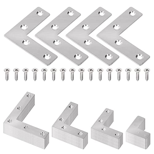 Tanstic 20Pcs Silver Flat Corner Brace with Screws, Stainless Steel L Braces Heavy Duty Stainless Steel Shelf Supports Corner Brackets Flat L Bracket for Wood Shelves Furniture(50mm x 50mm) von Tanstic