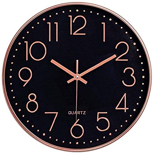 Taodyans Modern Wanduhr 30cm Ohne Tickgeräusche Küche Wand Uhr Quarz Uhr für Büro Klassenzimmer Wohnzimmer Schlafzimmer (Schwarz-rotgold) von Taodyans