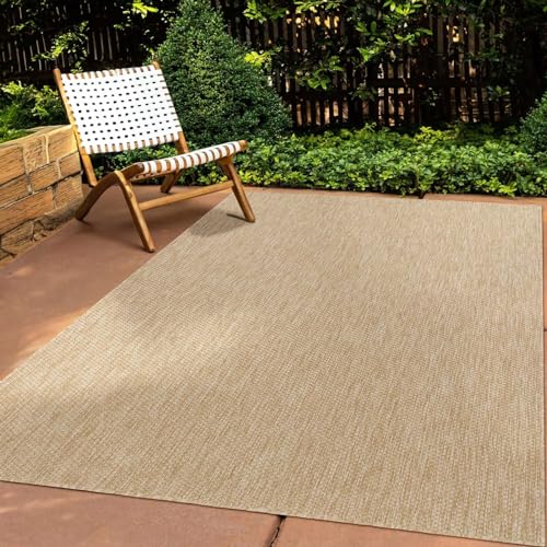 In & Outdoor Teppich Wetterfest Wohnzimmer Balkon Küchenteppich Terrassenteppich Flachgewebe Sisaloptik Meliert Einfarbig Natur beige 140x200 cm von Taracarpet