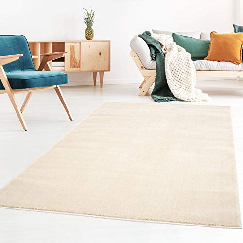 Kurzflor-Designer Uni Teppich extra weich fürs Wohnzimmer, Schlafzimmer, Esszimmer oder Kinderzimmer Gala Natur weiß 140x200 cm von Taracarpet