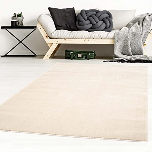 Kurzflor-Designer Uni Teppich extra weich fürs Wohnzimmer, Schlafzimmer, Esszimmer oder Kinderzimmer Gala Natur weiß 200x200 cm von Taracarpet