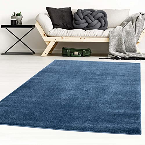 Taracarpet Designer-Teppich Galant Flauschige Flachflor Teppiche fürs Wohnzimmer, Esszimmer, Schlafzimmer oder Kinderzimmer weich und Schadstoffgeprüft dunkel-blau 120x170 cm von Taracarpet
