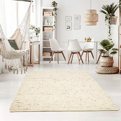 Taracarpet Handweb-Teppich Oslo Wolle im Skandinavischem Landhaus Design Wohnzimmer Esszimmer Schlafzimmer Flur Läufer beidseitig verwendbar 070x240 cm Natur von Taracarpet