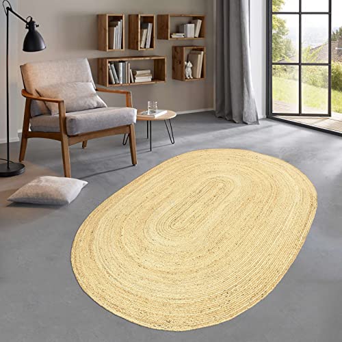 Taracarpet Jute Teppich Sisal Optik Kurzflor Boho modern für Wohnzimmer Schlafzimmer nachhaltig Natur-Teppich Mani 160x230 cm Oval von Taracarpet