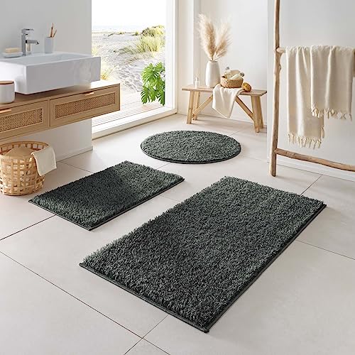 Taracarpet rutschfeste, Hochflor Badteppiche, Maschinenwaschbare Badematte, Badvorleger mit Wasserabsorbierenden, Weichen Polyester für Badewanne, Dusche und Badezimmer Anthrazit 120x120 cm rund von Taracarpet