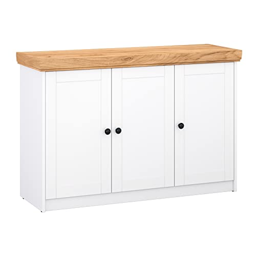 Target Home Sideboard Kommode mit Schubladen und Türen Kommode Schrank Weiß Eiche Gold Landhaus Stil Anrichte (3 Türen) von Target Home