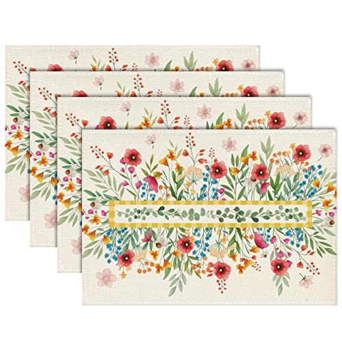 Blumen Platzsets 4er Set Floral Tischsets Frühling Waschbar Platzsets Sommer saisonaler Dekoration Platzdeckchen Urlaub Dekor für Küche Esstisch Party 30 x 45cm von Tarklanda