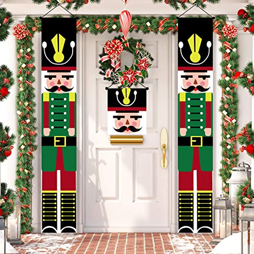 Nussknacker Weihnachten Banner Frohe Weihnachten Banner Neujahr Outdoor Indoor Nutcracker Christmas Dekoration Willkommen Weihnachten Veranda Schild Hängend für Hauswand 3PC von Tarklanda