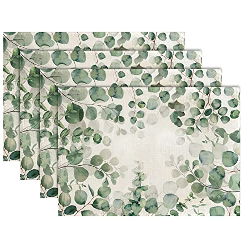 Eukalyptus Grün Platzsets 4er Set Sommer Platzsets Grünes Blatt Platzset Urlaub Tischsets Waschbar Platzdeckchen Küche Party Deko 30x45cm von Tarklanda