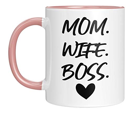 TassenTicker - Tasse mit Spruch Mom.Wife.Boss. - beste Mama - Mom Geschenk - Muttertagsgeschenk Tasse - Geschenkideen Mama Geburtstag/Weihnachten (Rosa) von TassenTicker