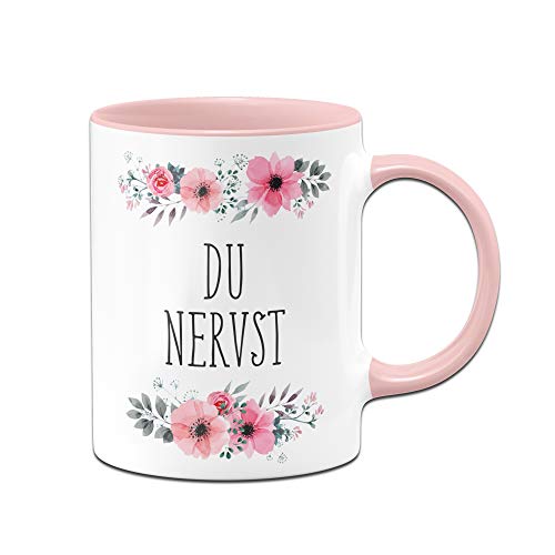 Tassebrennerei Tasse mit Spruch Du Nervst - Bürotasse als Geschenk für Kollegen, Kollegin Tassen mit Sprüchen lustig (Rosa) von Tassenbrennerei