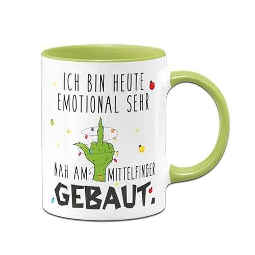 Tassenbrennerei Grinch Tasse - Ich bin heute emotional sehr nah am gebaut - Weihnachtstasse lustig mit Spruch - Kaffeetasse Anti Weihnachten (Grün) von Tassenbrennerei