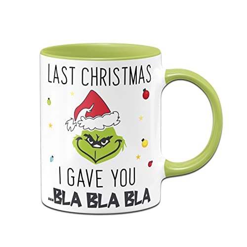 Tassenbrennerei Grinch Tasse mit Spruch: Last Christmas Bla Bla Bla - Weihnachtstasse lustig - Kaffeetasse als Grinch Deko (Hellgrün) von Tassenbrennerei