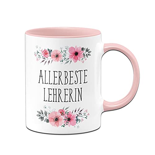 Tassenbrennerei Original - Tasse mit Spruch Allerbeste Lehrerin mit Blümchen als Geschenk zum Abschied (Rosa, Lehrerin) von Tassenbrennerei