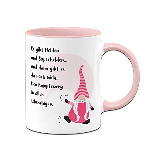 Tassenbrennerei Tasse Es gibt Helden und Superhelden und Mich den Kampfzwerg - Tassen mit Sprüchen lustig (Rosa) von Tassenbrennerei